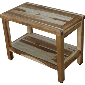 Compact Rectangular Teak Shower / Outdoor Bench with Shelf in Natural Finish
