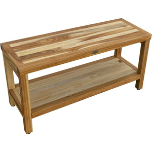 Compact Rectangular Teak Shower / Outdoor Bench with Shelf in Natural Finish
