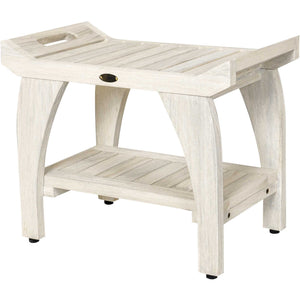 Compact Rectangular Teak Shower / Outdoor Bench with Liftaide Arms in Driftwood Finish