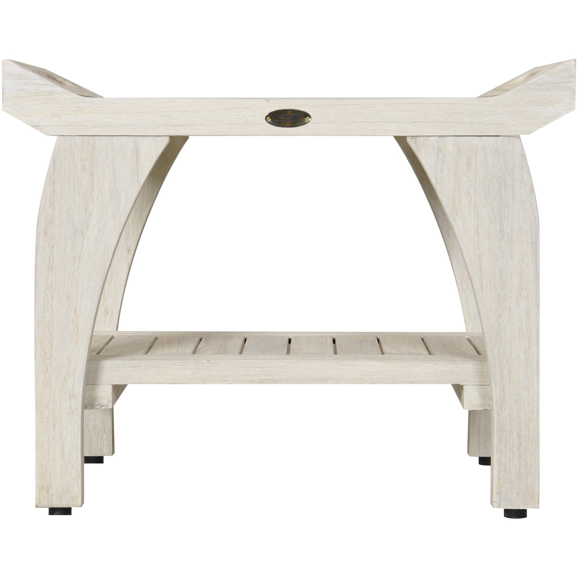 Compact Rectangular Teak Shower / Outdoor Bench with Liftaide Arms in Driftwood Finish