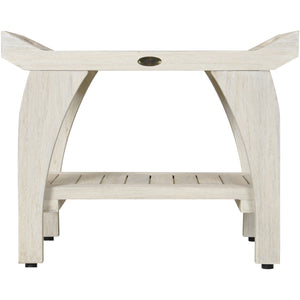 Compact Rectangular Teak Shower / Outdoor Bench with Liftaide Arms in Driftwood Finish