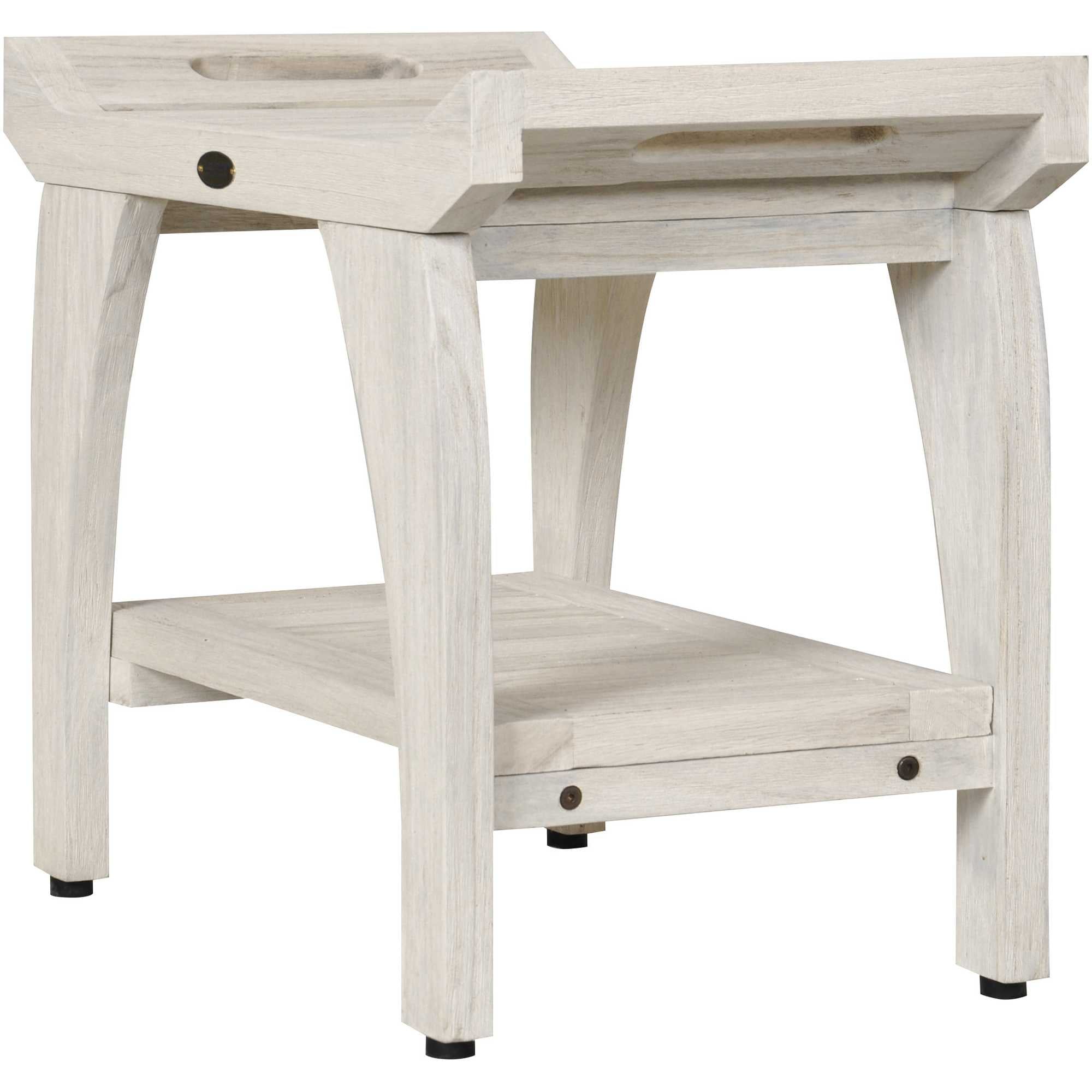 Compact Rectangular Teak Shower / Outdoor Bench with Liftaide Arms in Driftwood Finish