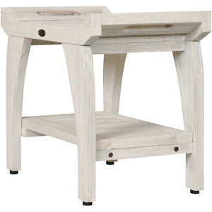 Compact Rectangular Teak Shower / Outdoor Bench with Liftaide Arms in Driftwood Finish