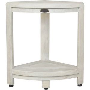 Compact Teak Corner Shower Outdoor Stool with Shelf in Driftwood Finish