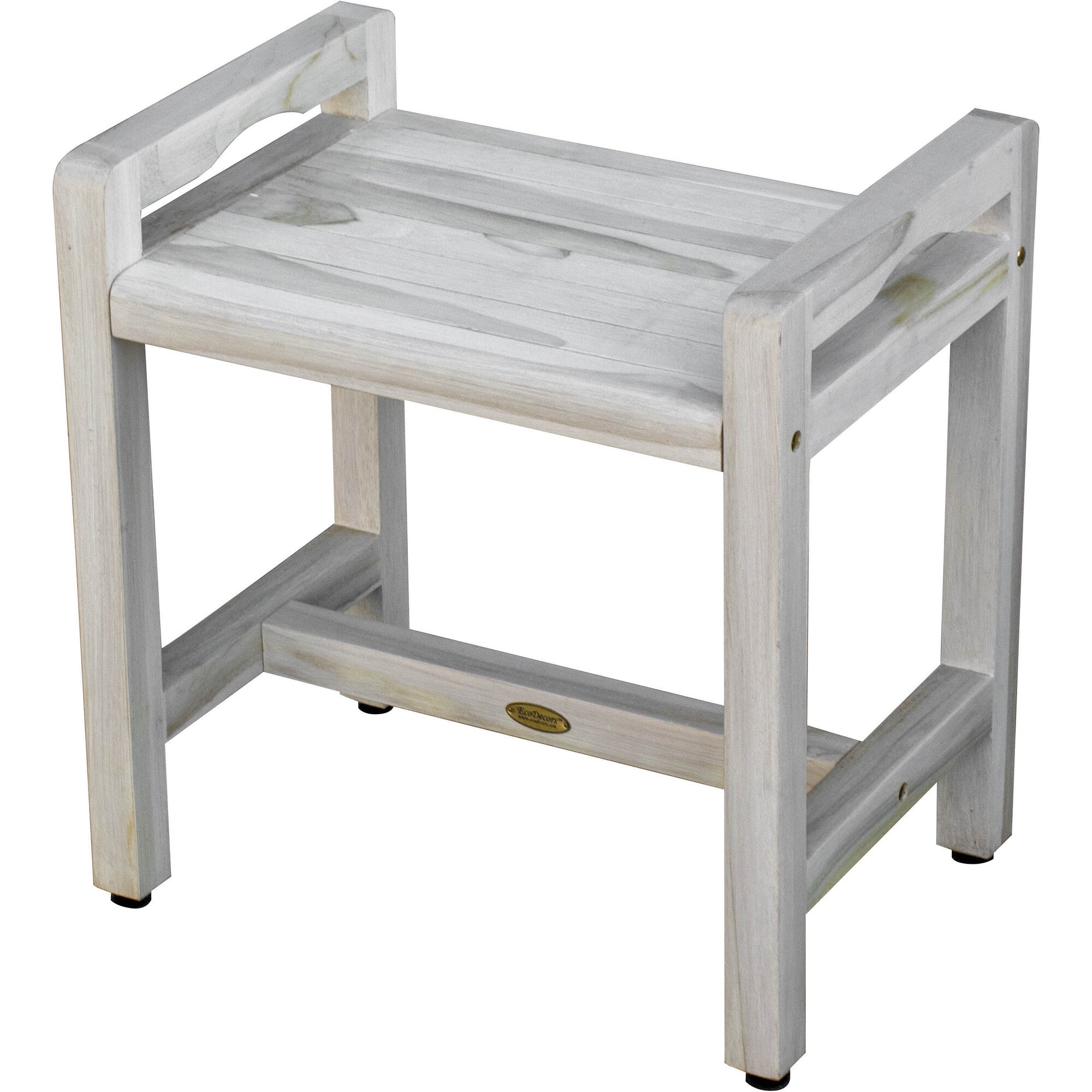 Compact Teak Corner Shower / Outdoor Bench with Lifaide Arms in Driftwood Finish