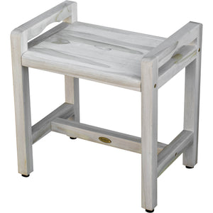 Compact Teak Corner Shower / Outdoor Bench with Lifaide Arms in Driftwood Finish