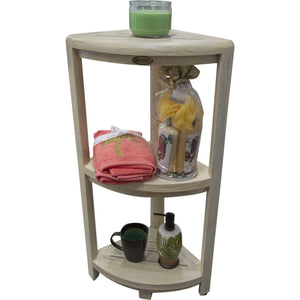 Compact Teak 3-tier Corner Shower / Outdoor Bench in  Driftwood Finish