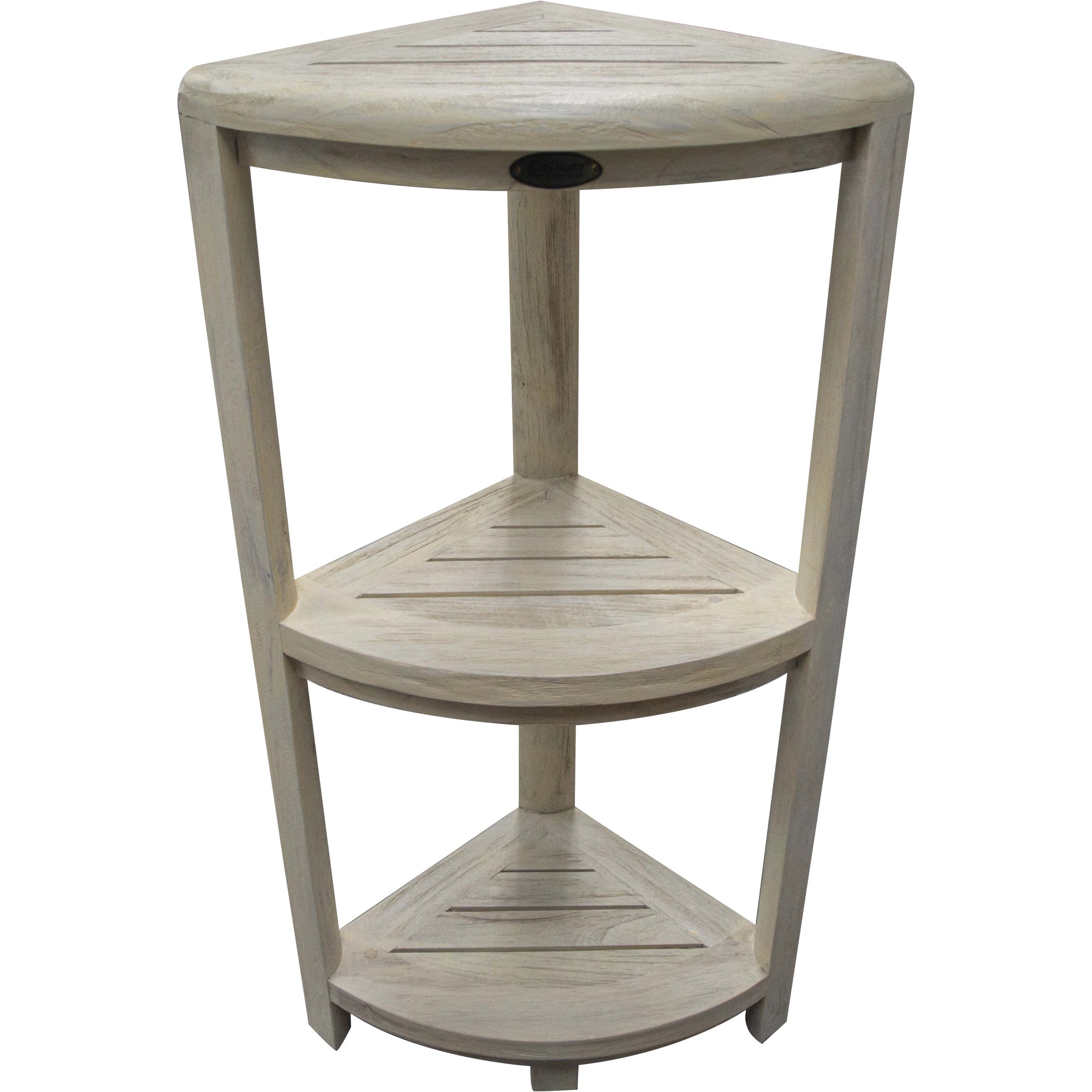 Compact Teak 3-tier Corner Shower / Outdoor Bench in  Driftwood Finish