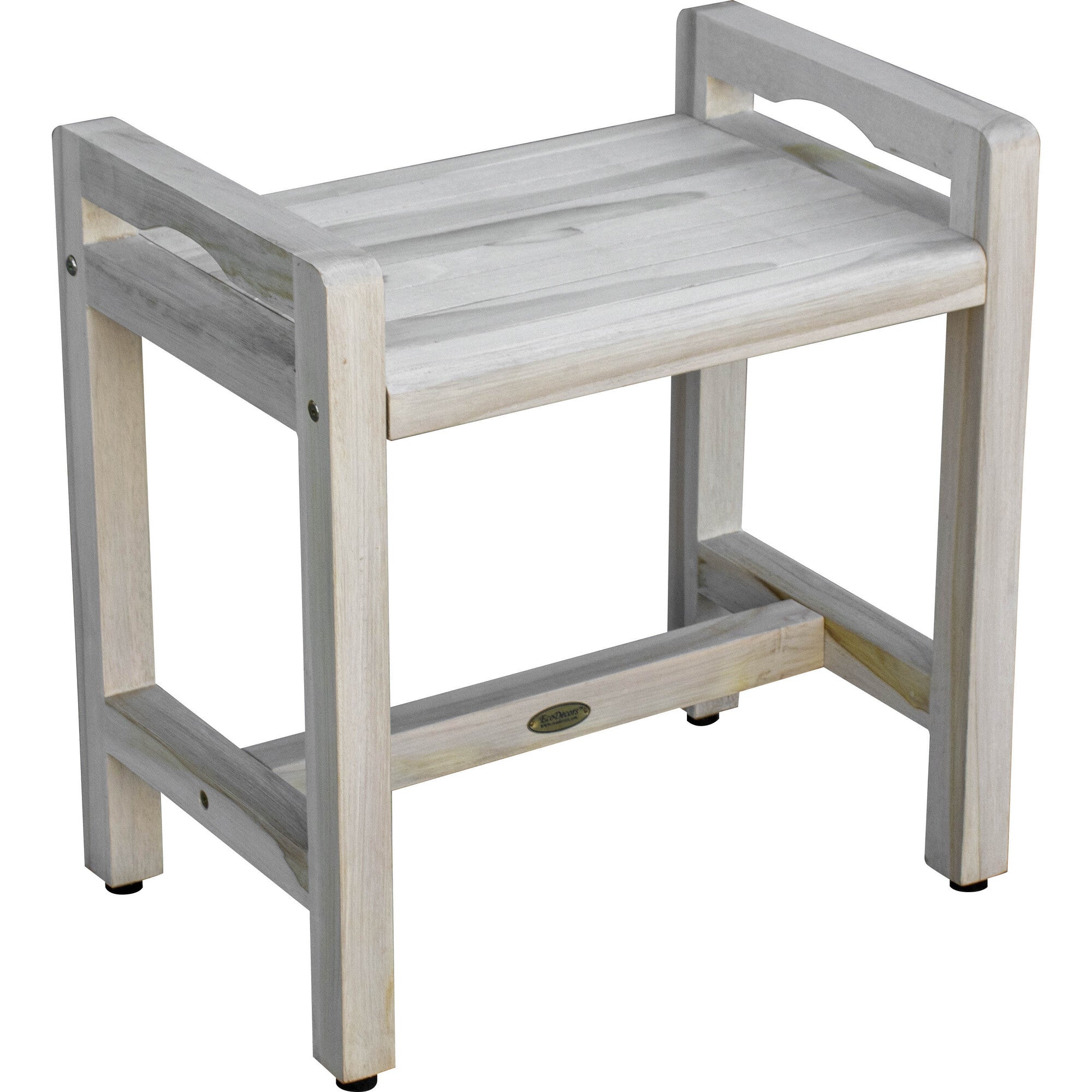 Compact Rectangular Teak Shower / Outdoor Bench in Driftwood Finish