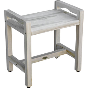 Compact Rectangular Teak Shower / Outdoor Bench in Driftwood Finish
