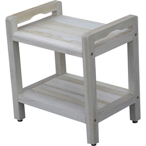Compact Rectangular Teak Shower / Outdoor Bench with Liftaide Arms in Driftwood Finish