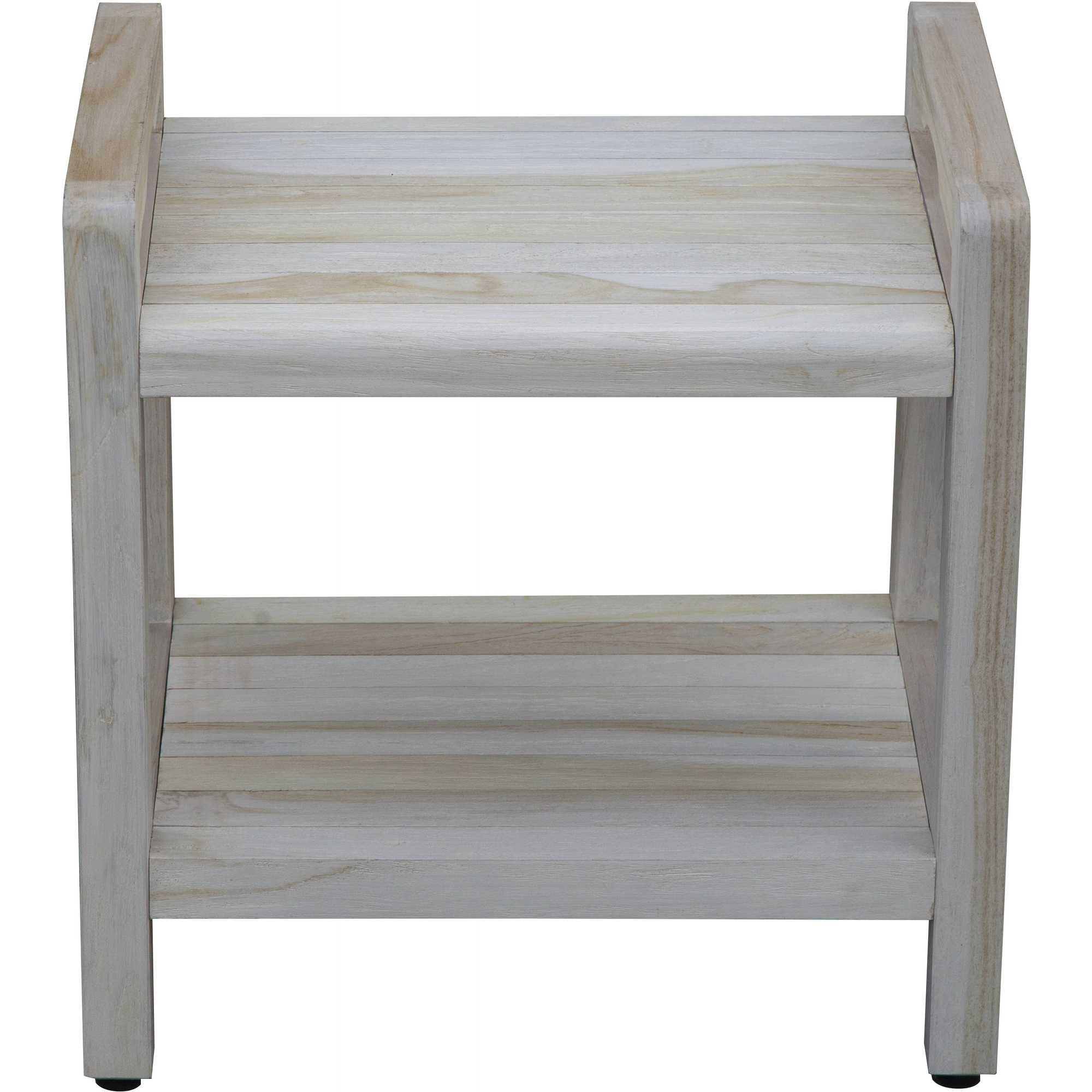 Compact Rectangular Teak Shower / Outdoor Bench with Liftaide Arms in Driftwood Finish