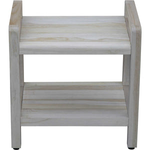 Compact Rectangular Teak Shower / Outdoor Bench with Liftaide Arms in Driftwood Finish