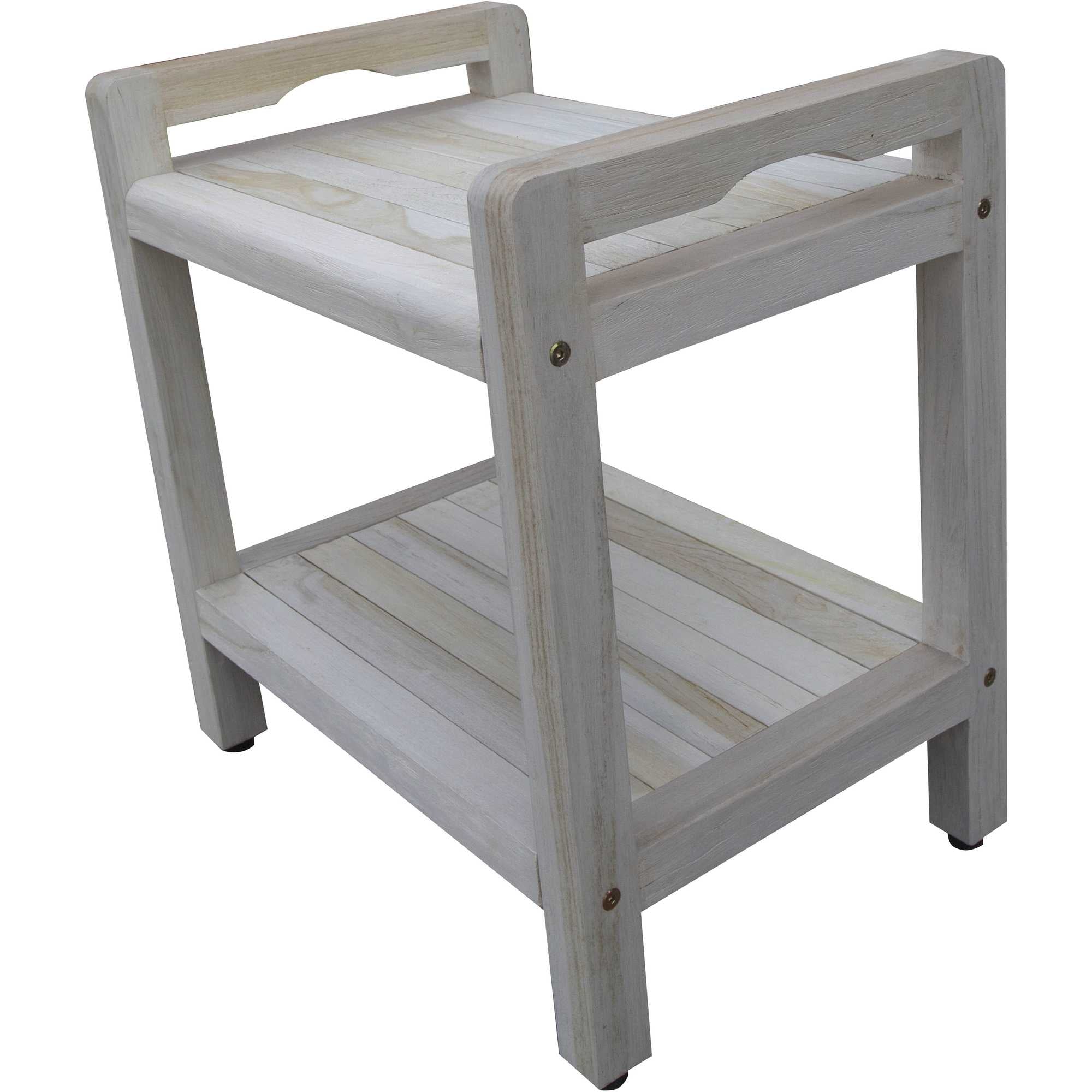 Compact Rectangular Teak Shower / Outdoor Bench with Liftaide Arms in Driftwood Finish