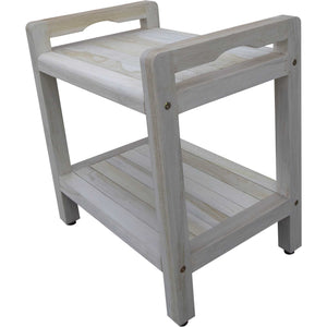 Compact Rectangular Teak Shower / Outdoor Bench with Liftaide Arms in Driftwood Finish