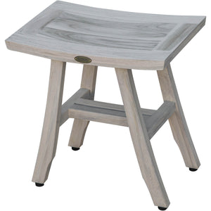 Compact Curvilinear Teak Shower Outdoor Bench in Driftwood Finish