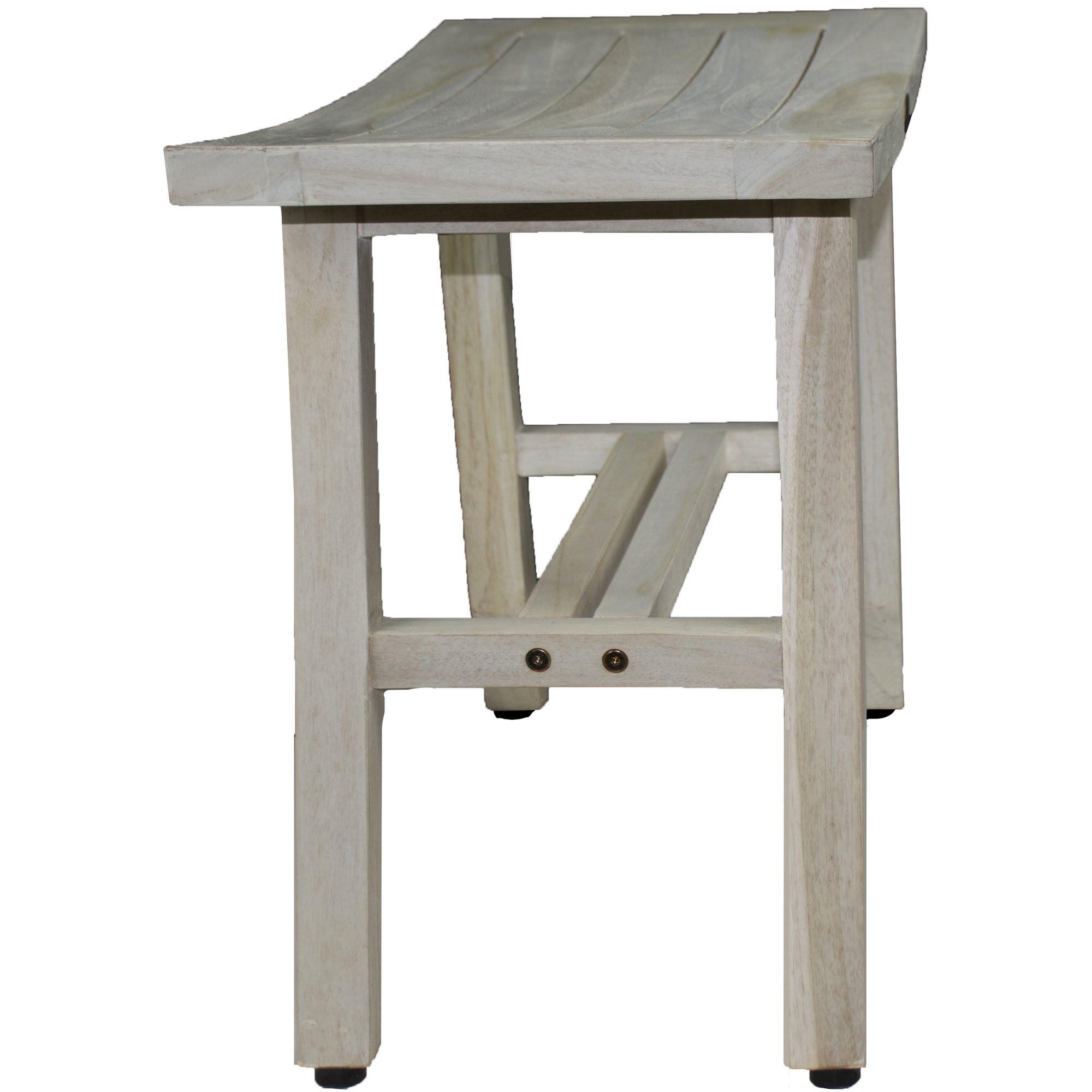 Compact Curviliniear Teak Shower / Outdoor Bench in Driftwood Finish