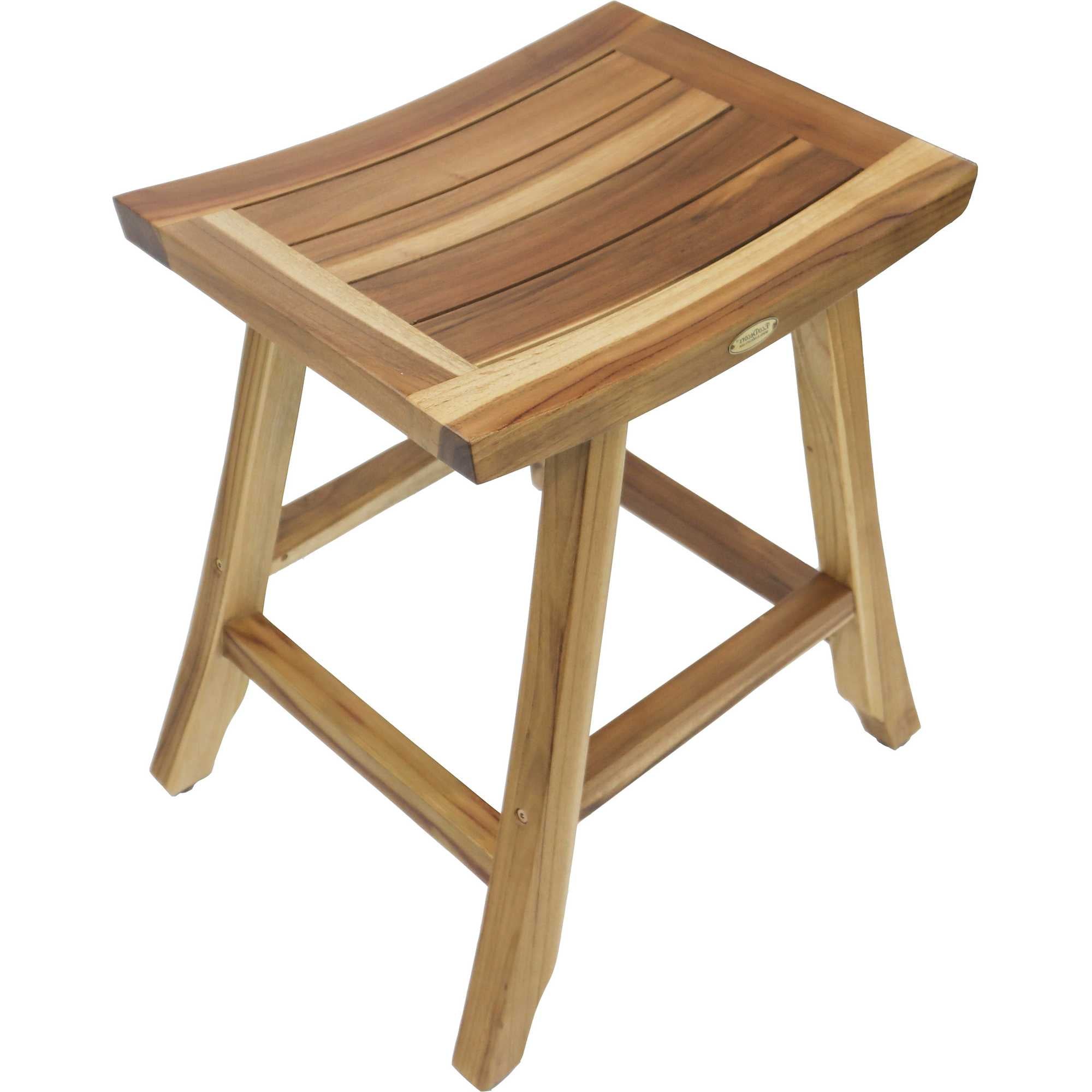 Compact Rectangular Teak Shower Outdoor Bench with Shelf in  Natural Finish