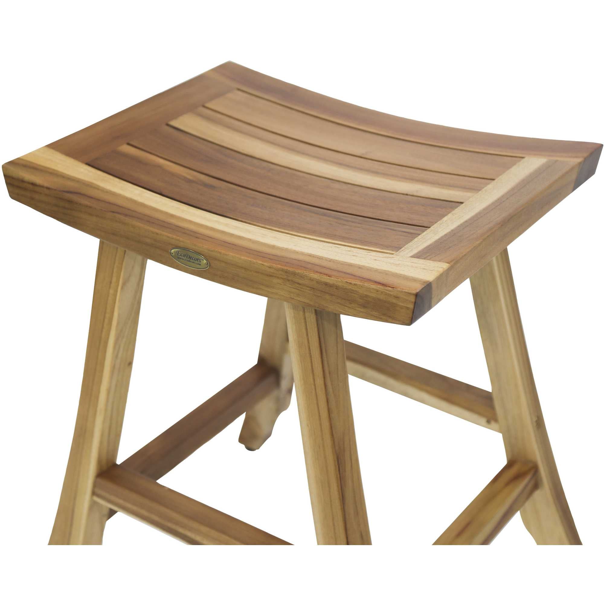 Compact Rectangular Teak Shower Outdoor Bench with Shelf in  Natural Finish