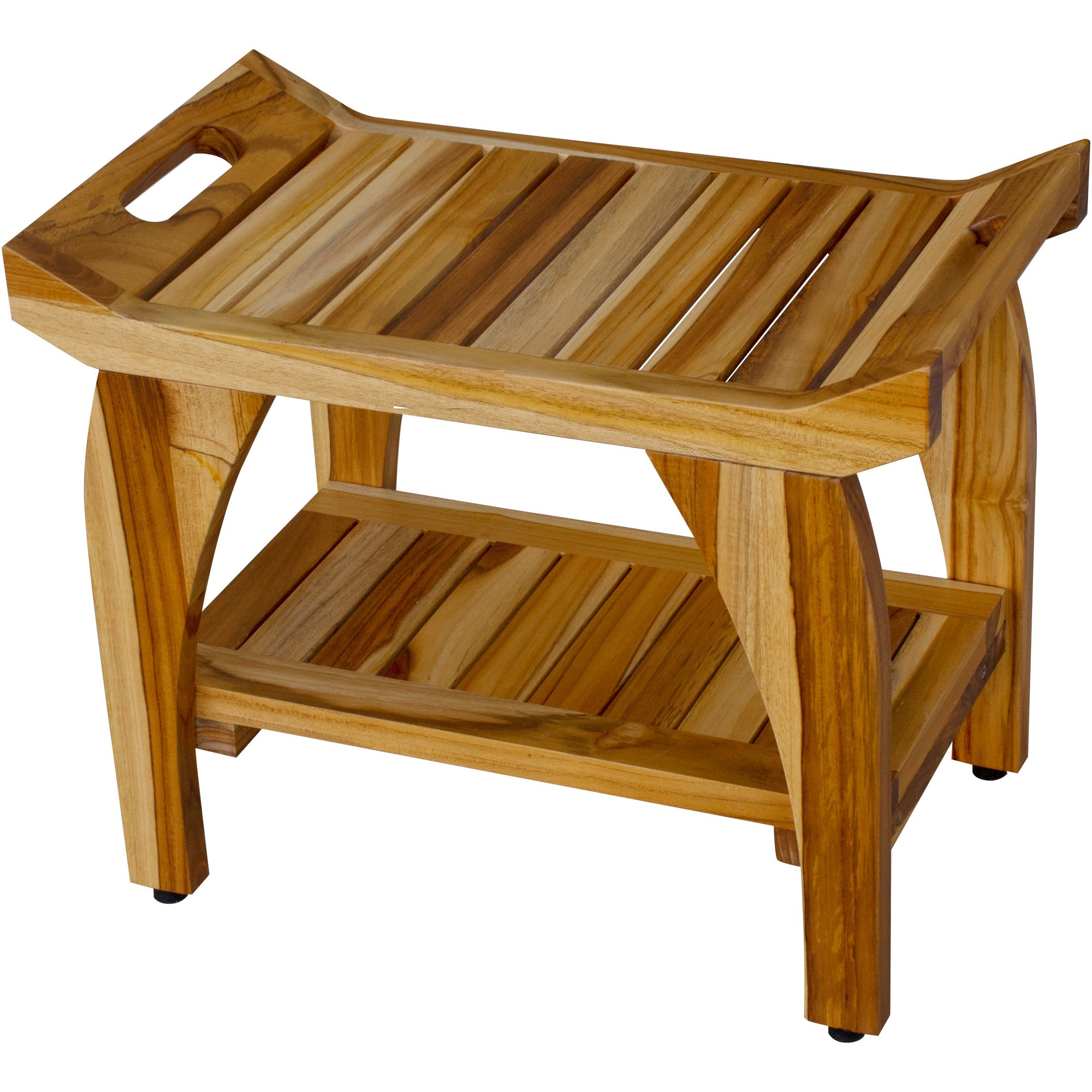 Compact Rectangular Teak Shower / Outdoor Bench with Liftaide Arms in Natural Finish