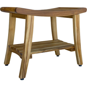Compact Curvilinear Teak Shower / Outdoor Bench with Shelf in Natural Finish