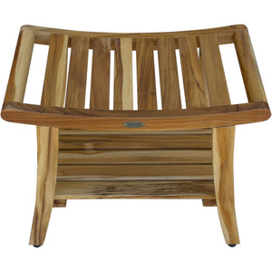 Compact Curvilinear Teak Shower / Outdoor Bench with Shelf in Natural Finish