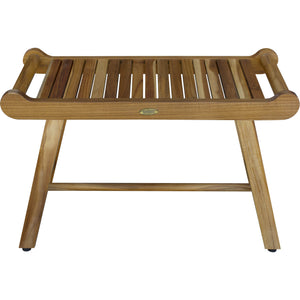 Compact Curviliniear Teak Shower / Outdoor Bench with Liftaide Arms in Natural Finish