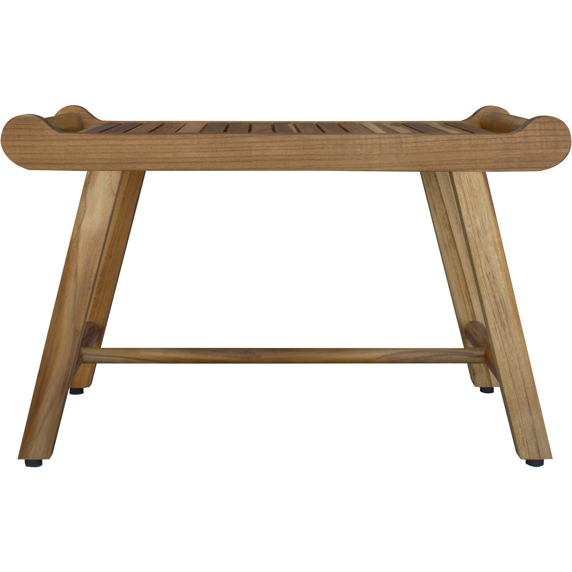 Compact Curviliniear Teak Shower / Outdoor Bench with Liftaide Arms in Natural Finish