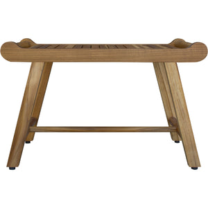 Compact Curviliniear Teak Shower / Outdoor Bench with Liftaide Arms in Natural Finish