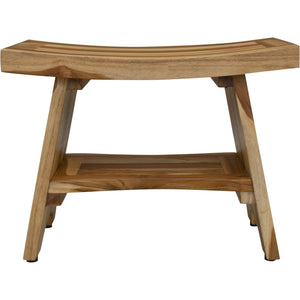 Compact Curvilinear Teak Shower / Outdoor Bench with Shelf in Natural Finish