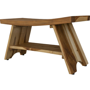 Compact Curvilinear Teak Shower / Outdoor Bench with Shelf in Natural Finish