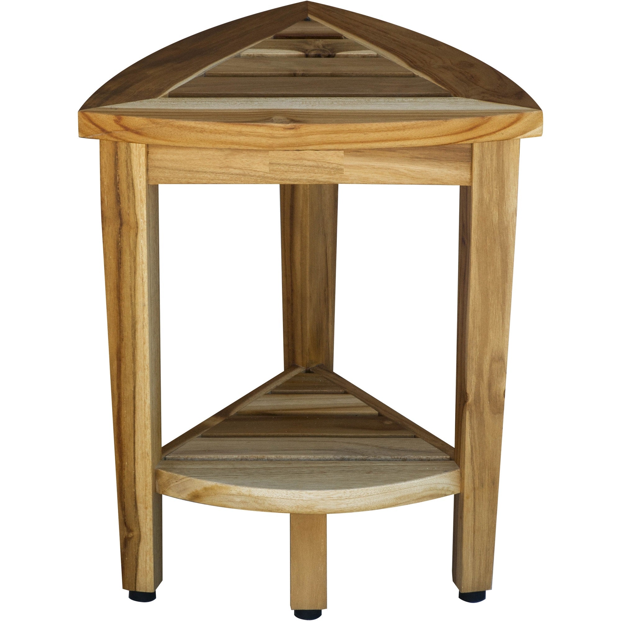 Compact Teak Corner Shower / Outdoor Bench with Shelf in Natural Finish