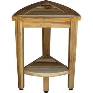 Compact Teak Corner Shower / Outdoor Bench with Shelf in Natural Finish