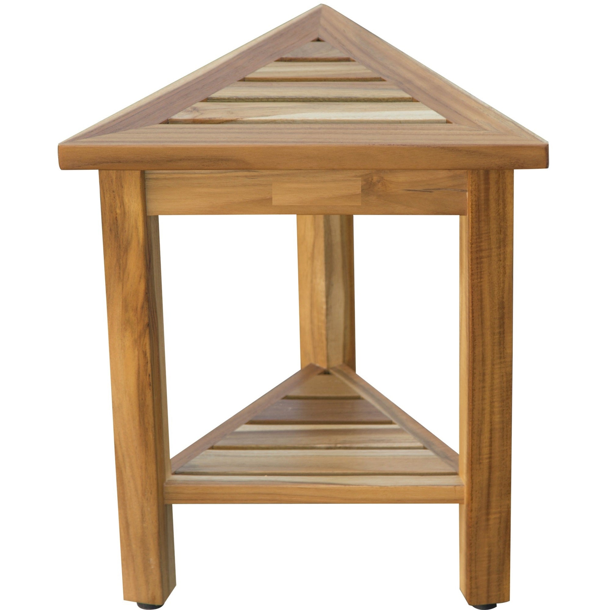 Compact Teak Corner Shower/ Outdoor Bench with Shelf in Natural Finish