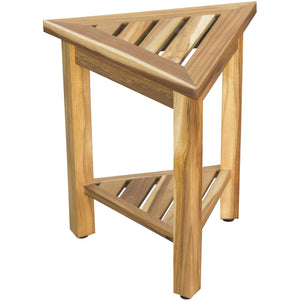 Compact Teak Corner Shower/ Outdoor Bench with Shelf in Natural Finish