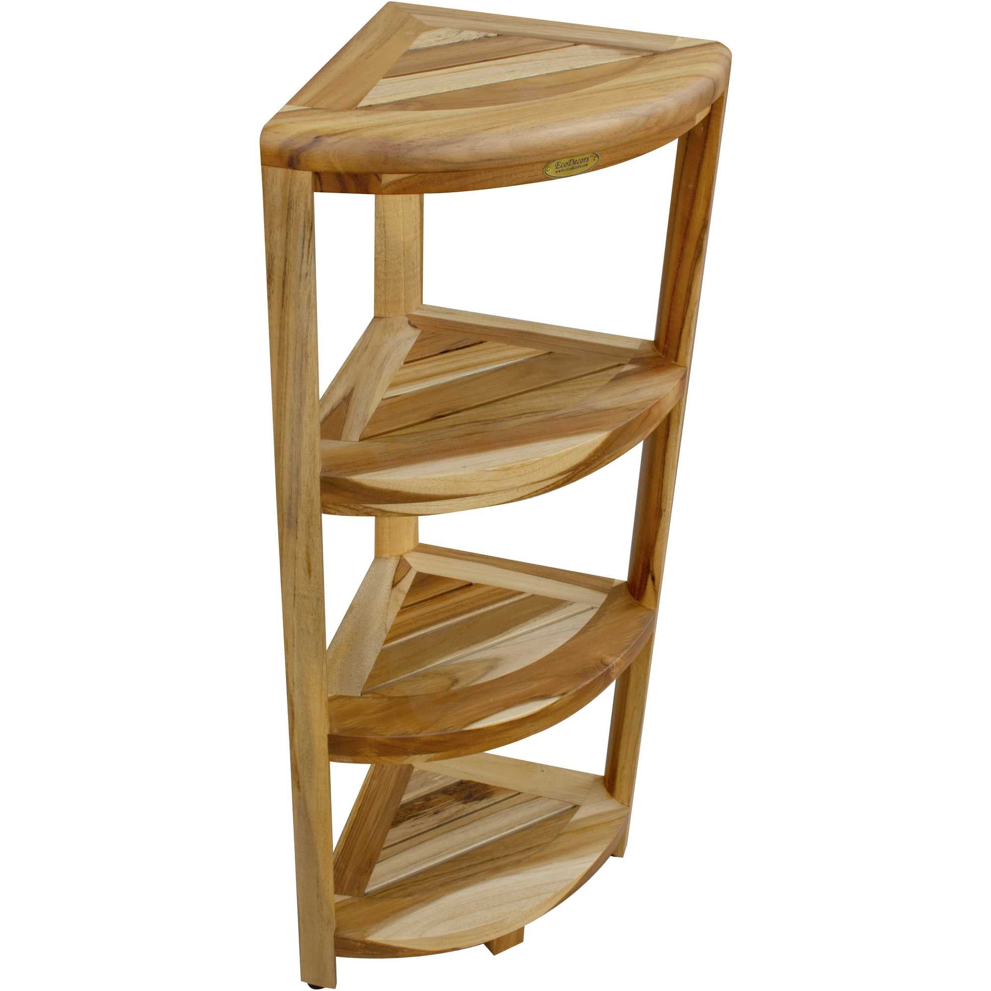 Compact Teak 4-tier Corner Shower / Outdoor Bench in Natural Finish