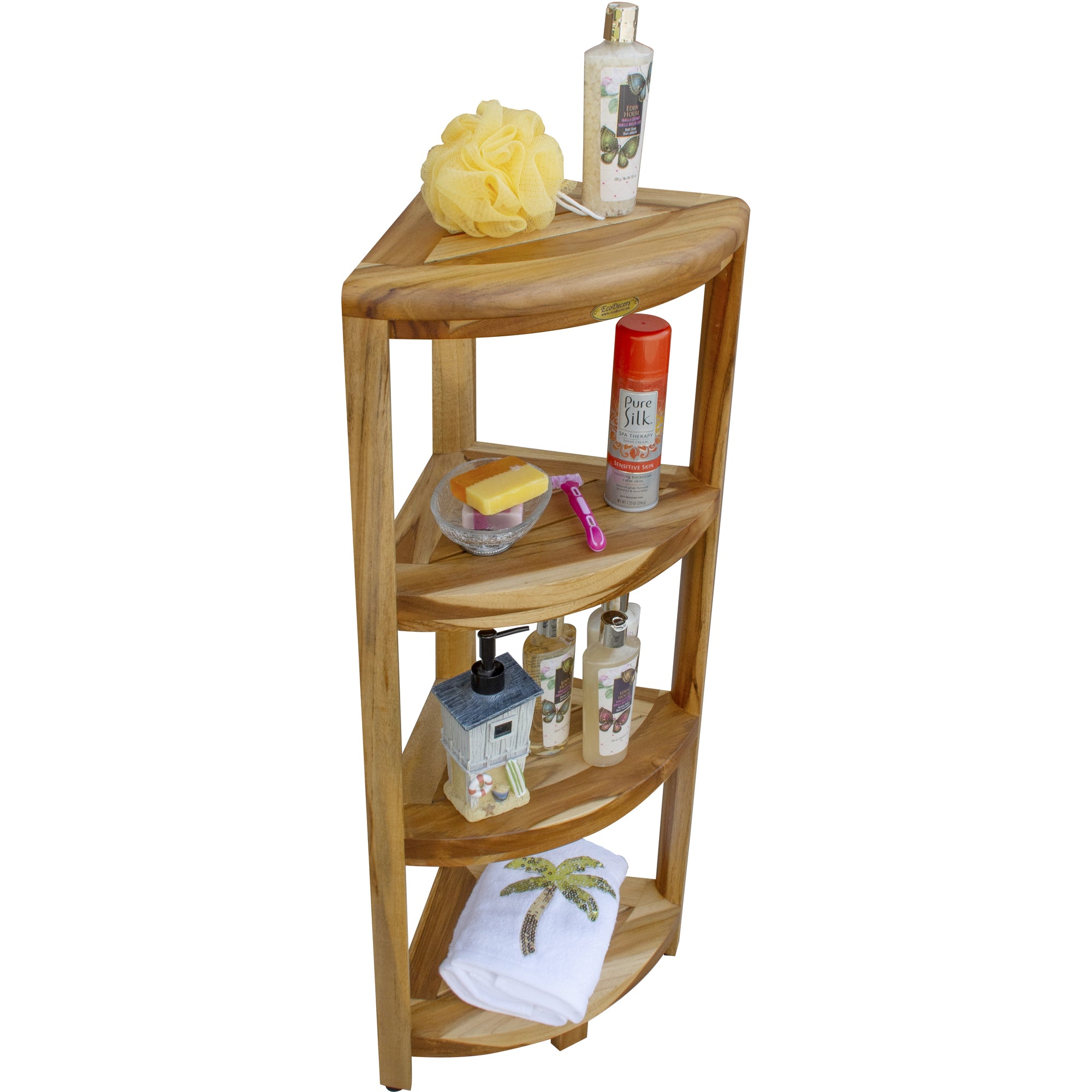 Compact Teak 4-tier Corner Shower / Outdoor Bench in Natural Finish