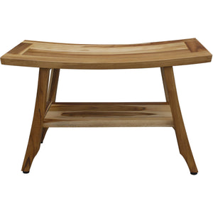 Compact Curvilinear Teak Shower / Outdoor Bench with Shelf in Natural Finish