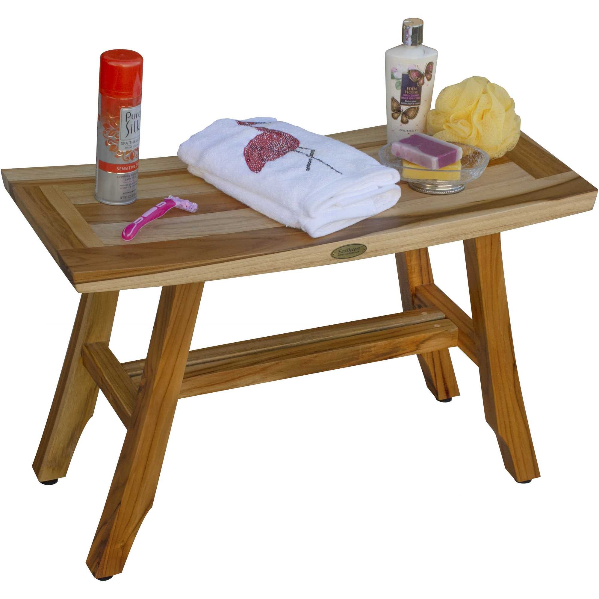 Compact Curvilinear Teak Shower / Outdoor Bench in Natural Finish