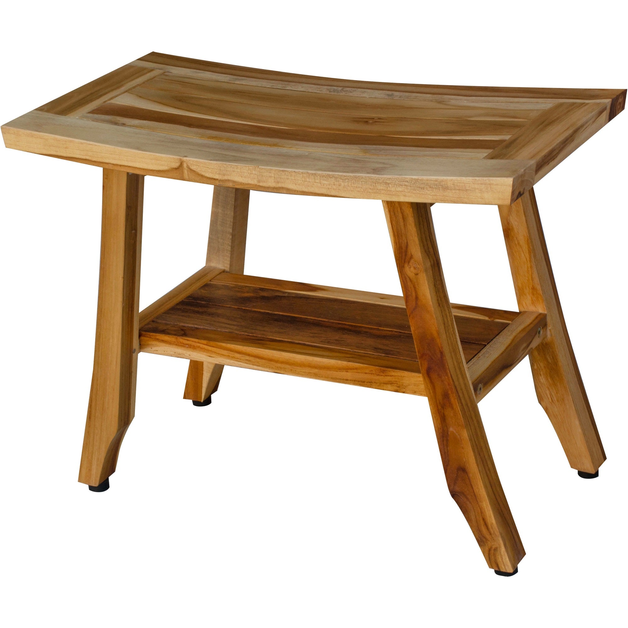 Compact Teak Rectangular Shower / Outdoor Bench with Shelf in Natural Finish