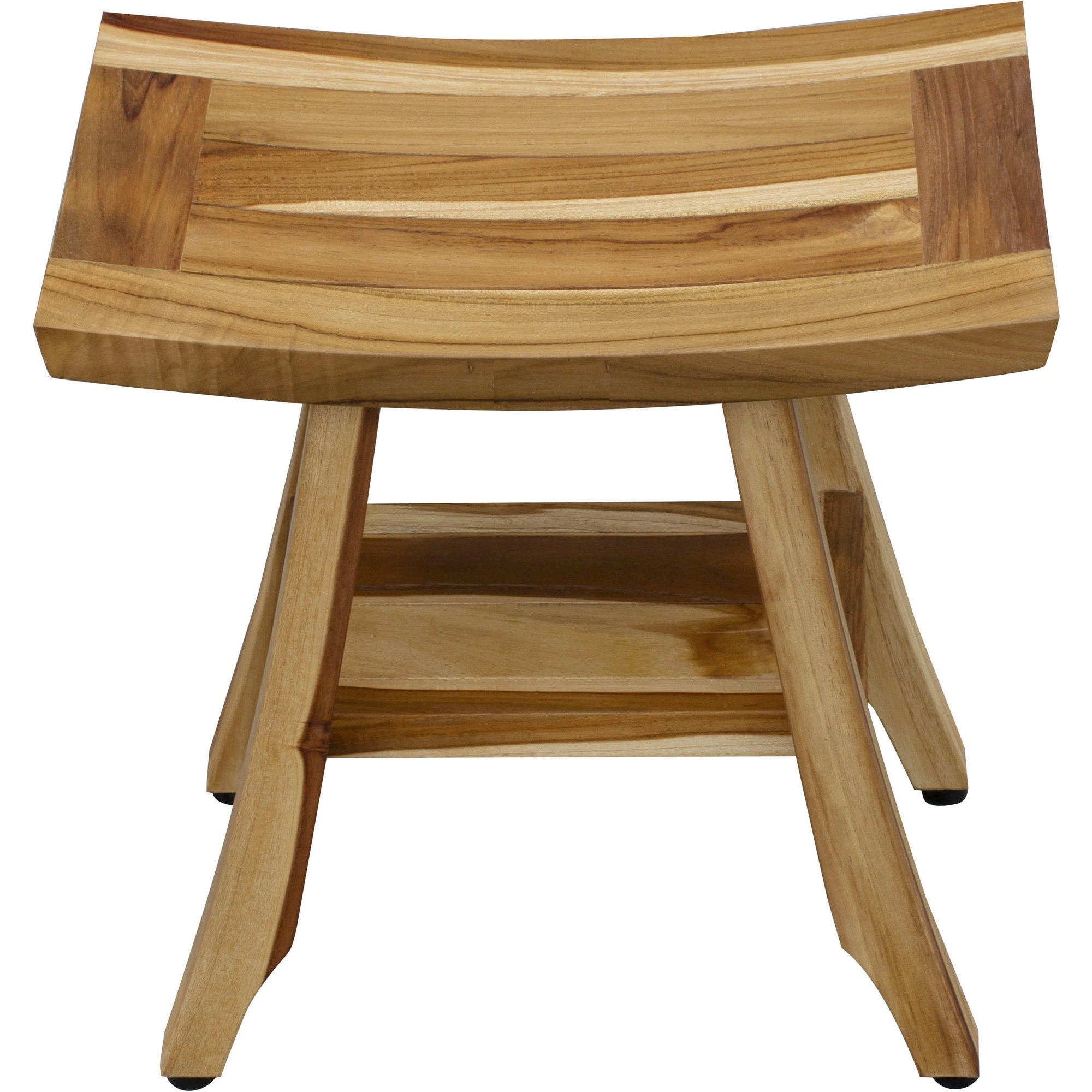 Compact Rectangular Teak Shower / Outdoor Bench with Shelf in Natural Finish