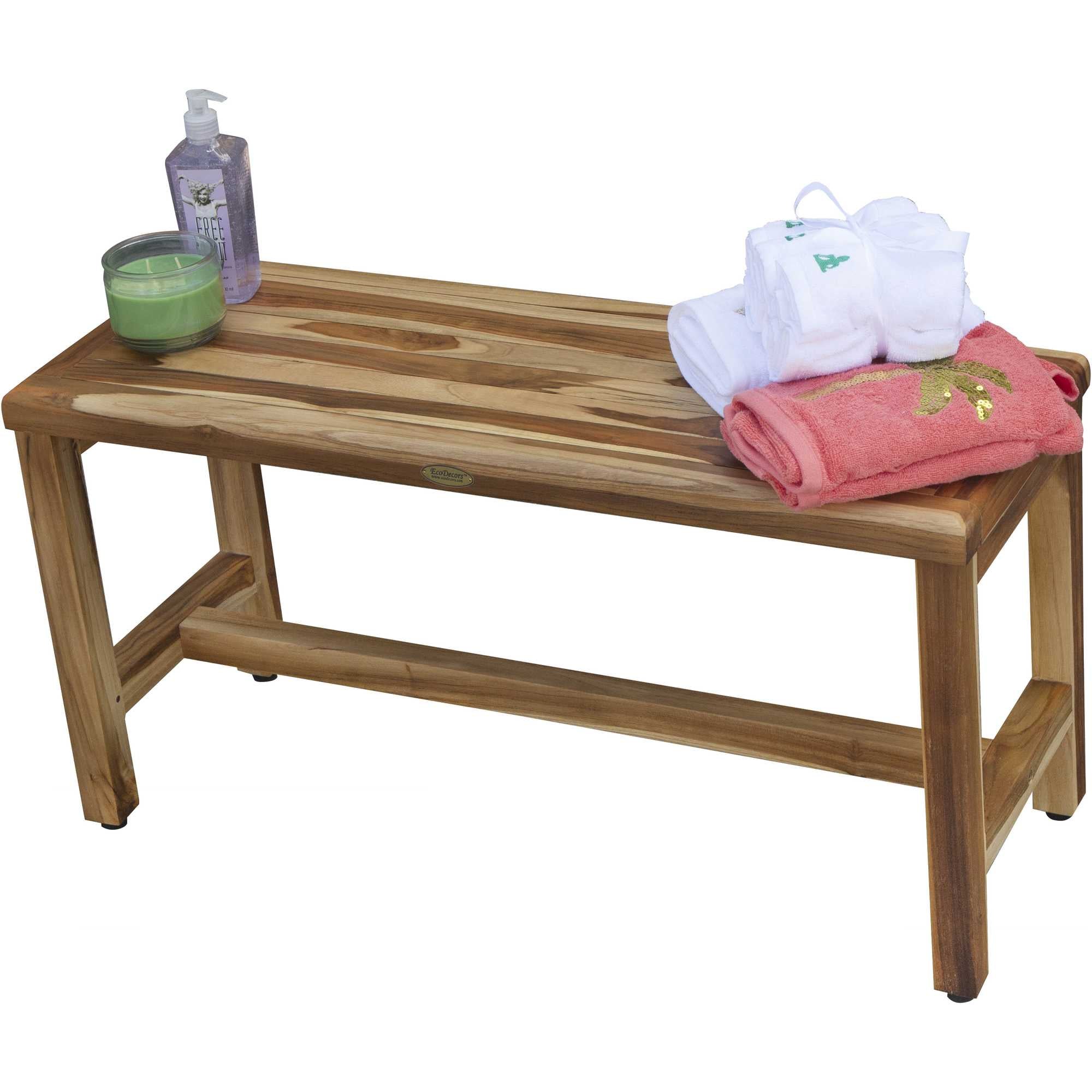 Compact Rectangular Teak Shower / Outdoor Bench in Natural Finish