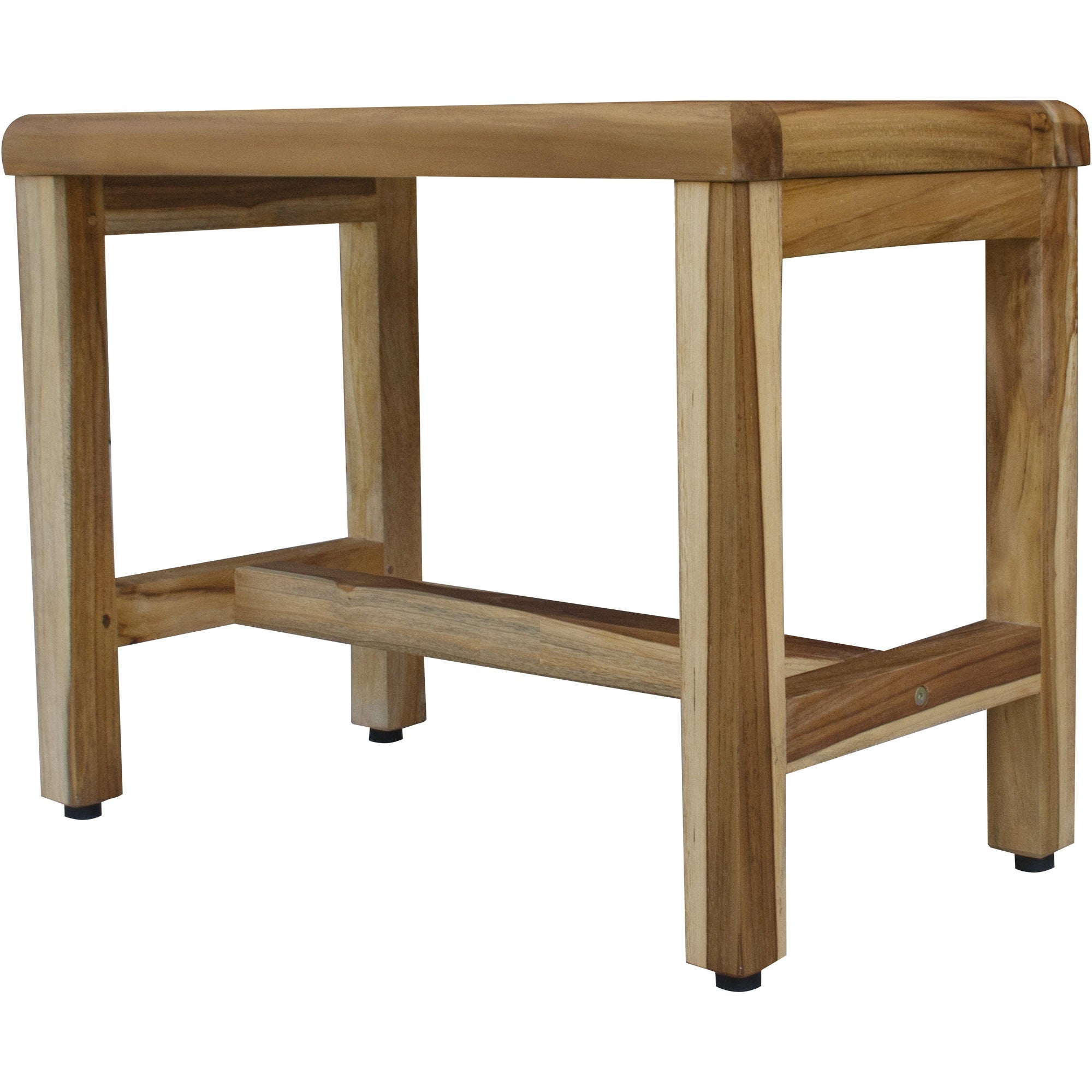 Compact Rectangular Teak Shower / Outdoor Bench with Shelf in Natural Finish