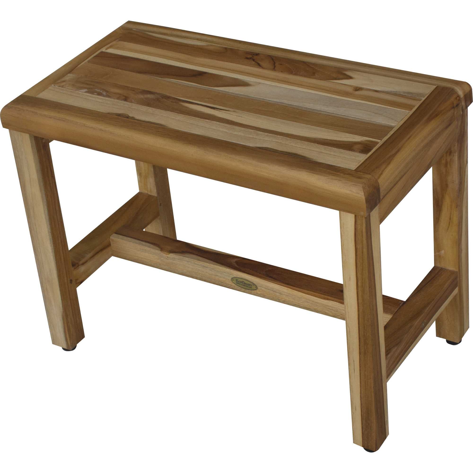 Compact Rectangular Teak Shower / Outdoor Bench with Shelf in Natural Finish