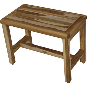 Compact Rectangular Teak Shower / Outdoor Bench with Shelf in Natural Finish