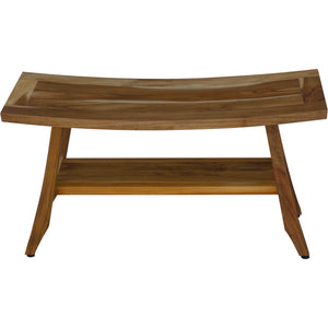 Compact Curvilinear Teak Shower / Outdoor Bench with Shelf in Natural Finish