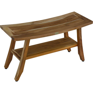 Compact Curvilinear Teak Shower / Outdoor Bench with Shelf in Natural Finish