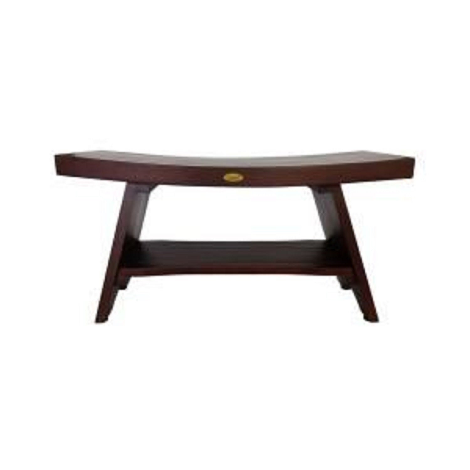 Compact Rectangular Teak Shower / Outdoor Bench with Shelf in Coquina Finish