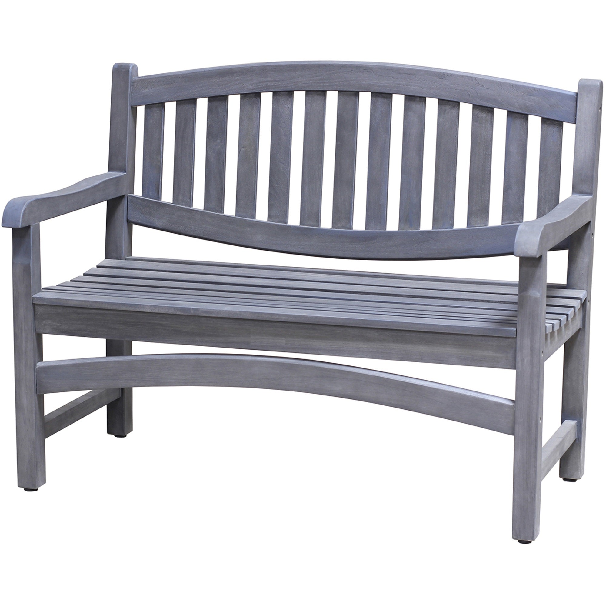 Compact Teak Outdoor Bench w/ Curved Design in Natural Finish