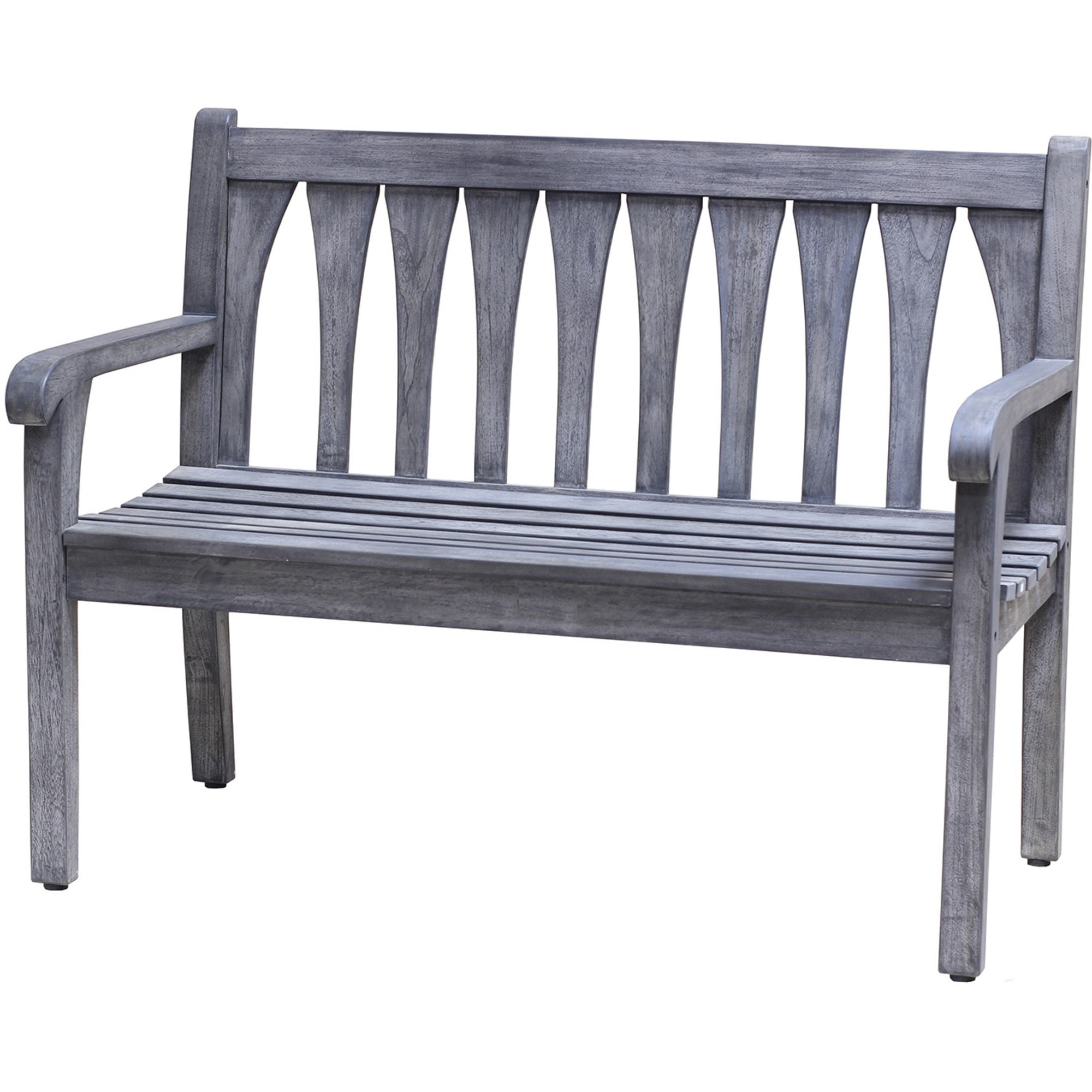Compact Teak Outdoor Bench w/ Slattered Design in Coquina Gray Finish